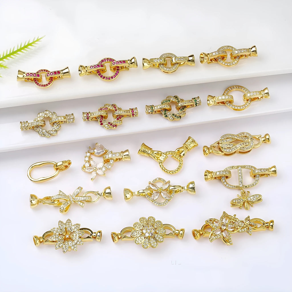 Small gold-coloured jewellery clasp with electroplated finish for DIY pearl necklaces
