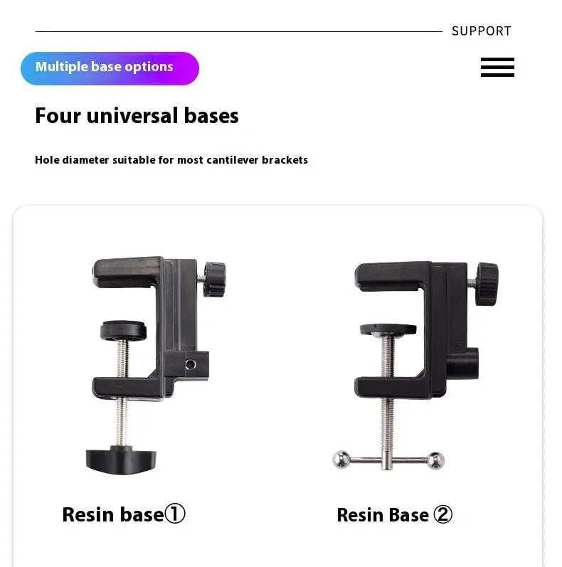 Black foldable metal tablet cantilever bracket with adjustable arm and clamp