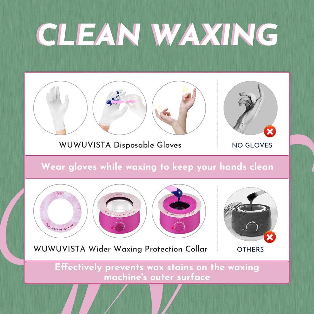 WUWUVISTA 56-piece waxing kit with wax warmer, six coloured wax bead jars, applicators and aftercare products