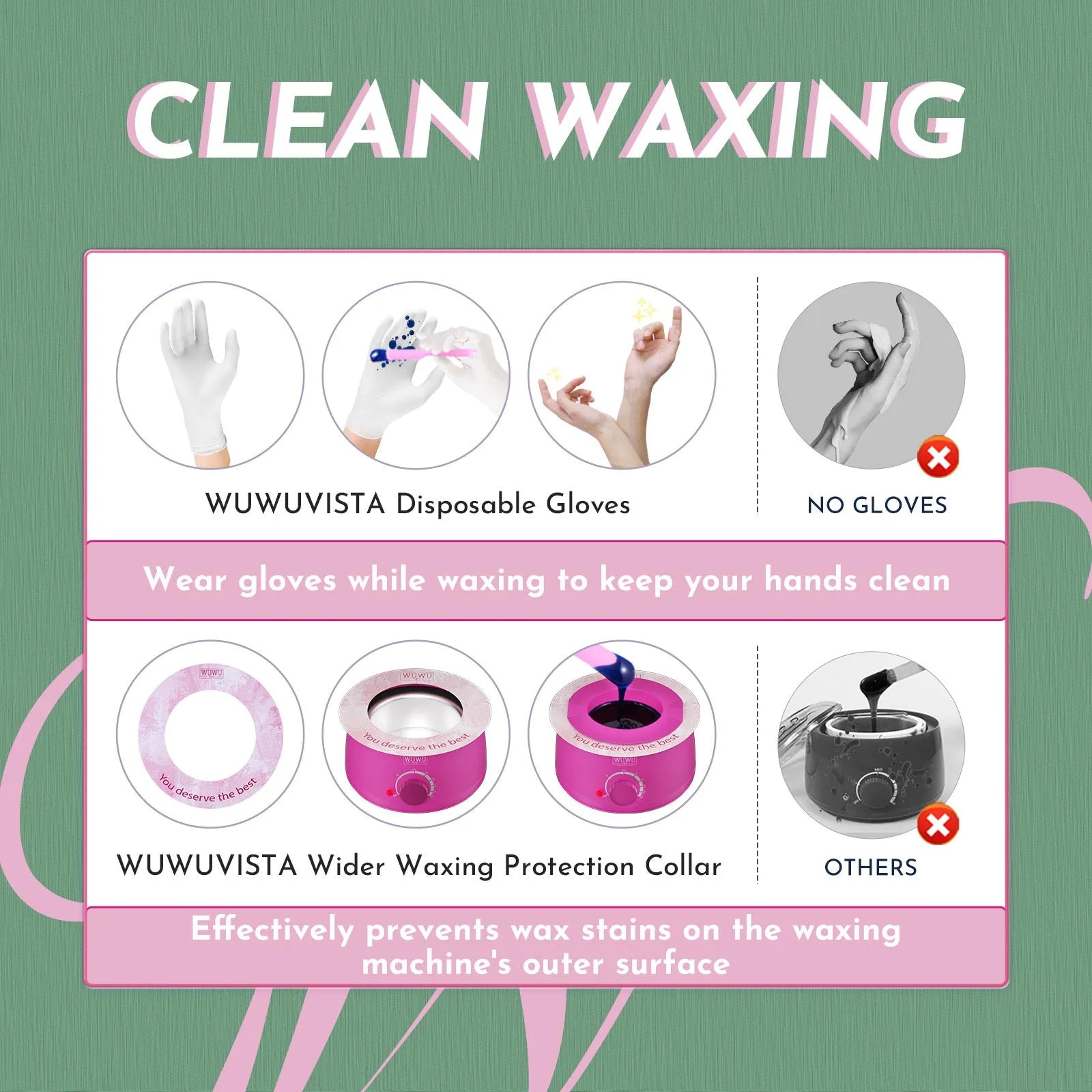 WUWUVISTA 56-piece waxing kit with wax warmer, six coloured wax bead jars, applicators and aftercare products