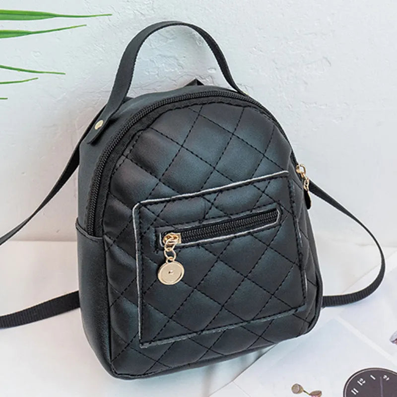 Hard square white girls backpack with embroidered Korean style design, showing soft carry handle and dimensions.