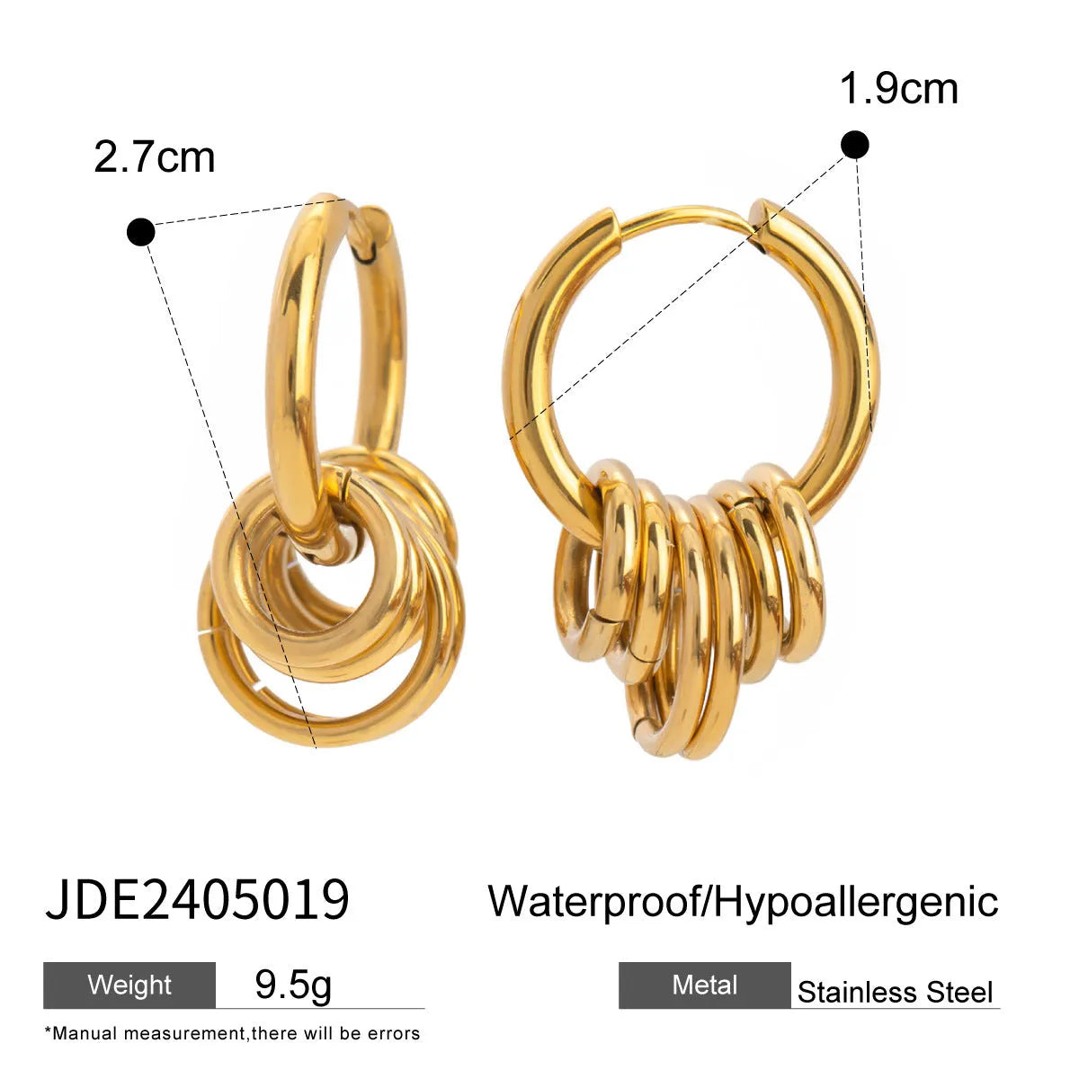 Stainless steel electroplated earrings in ins style showing two colour options