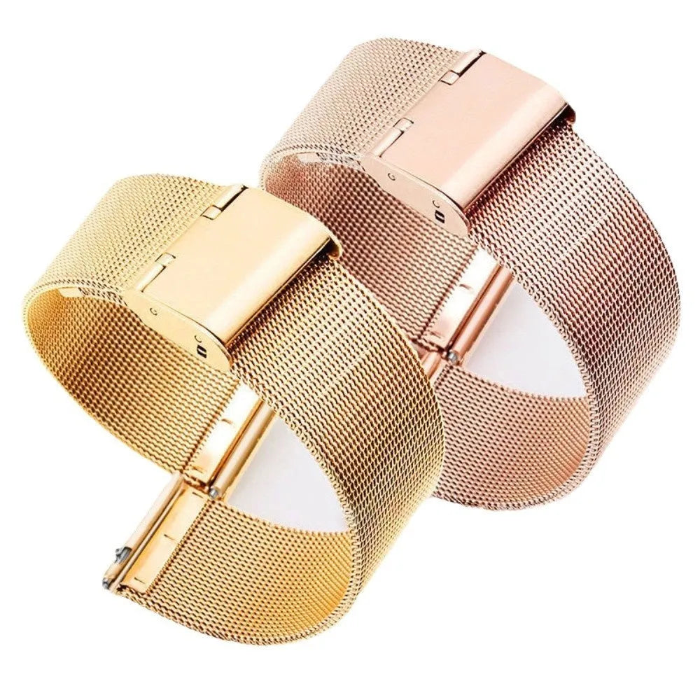 Milani stainless steel and woven silk watch band in silver, black, rose gold, or gold.