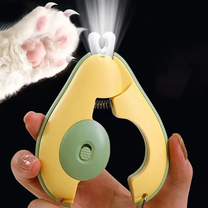 Professional LED pet nail clipper with non-slip grip for small dogs and cats in green, pink and white colours
