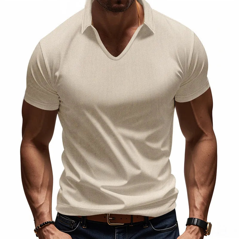 Men's loose fit V-neck short sleeve T-shirt in cotton blend fabric available in six colours