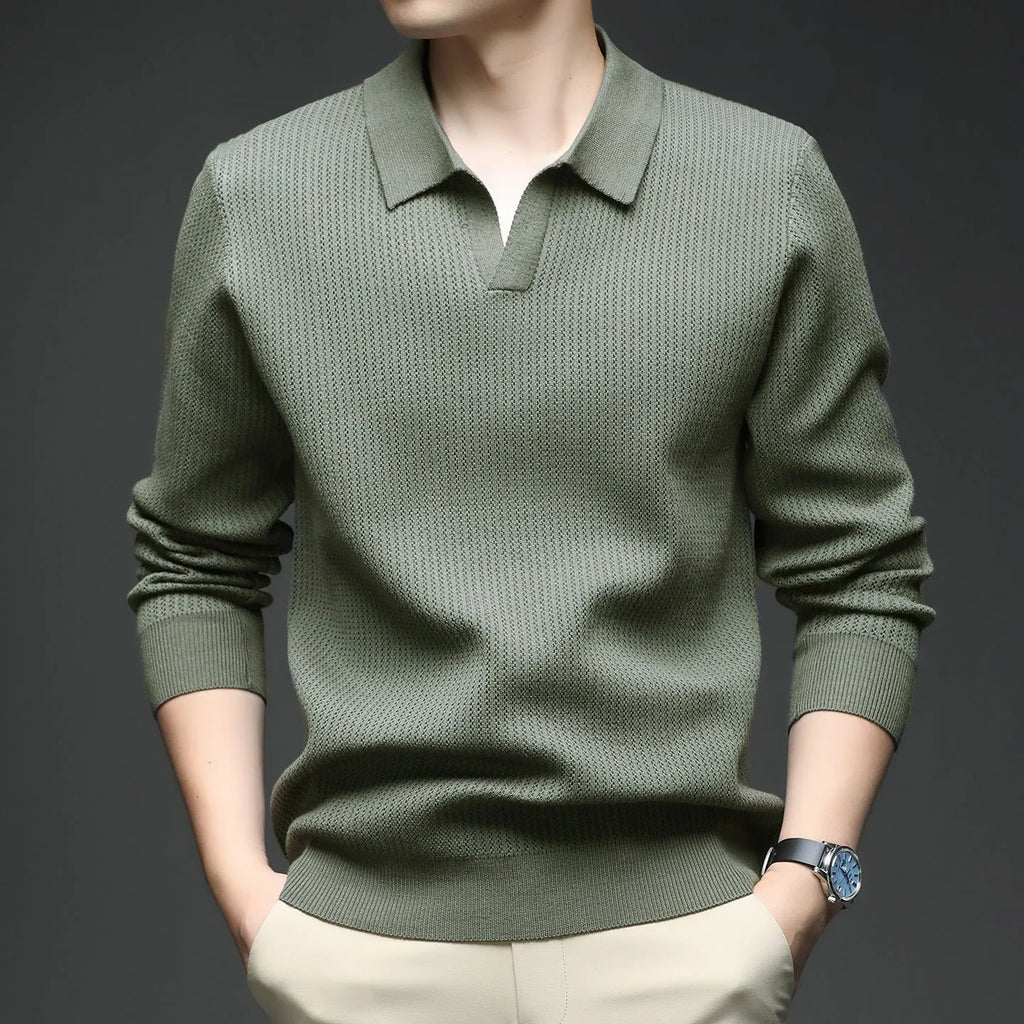 Men's loose fit pullover sweater in green colour, casual design with long sleeves