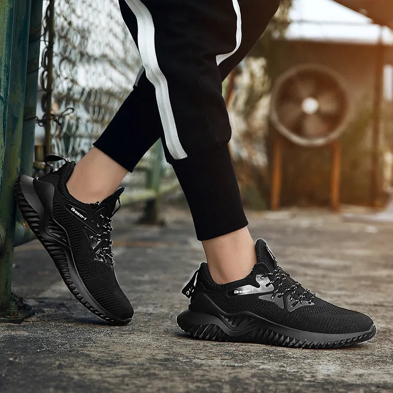 Men's breathable mesh low-top running shoes with a front strap on an MD sole.
