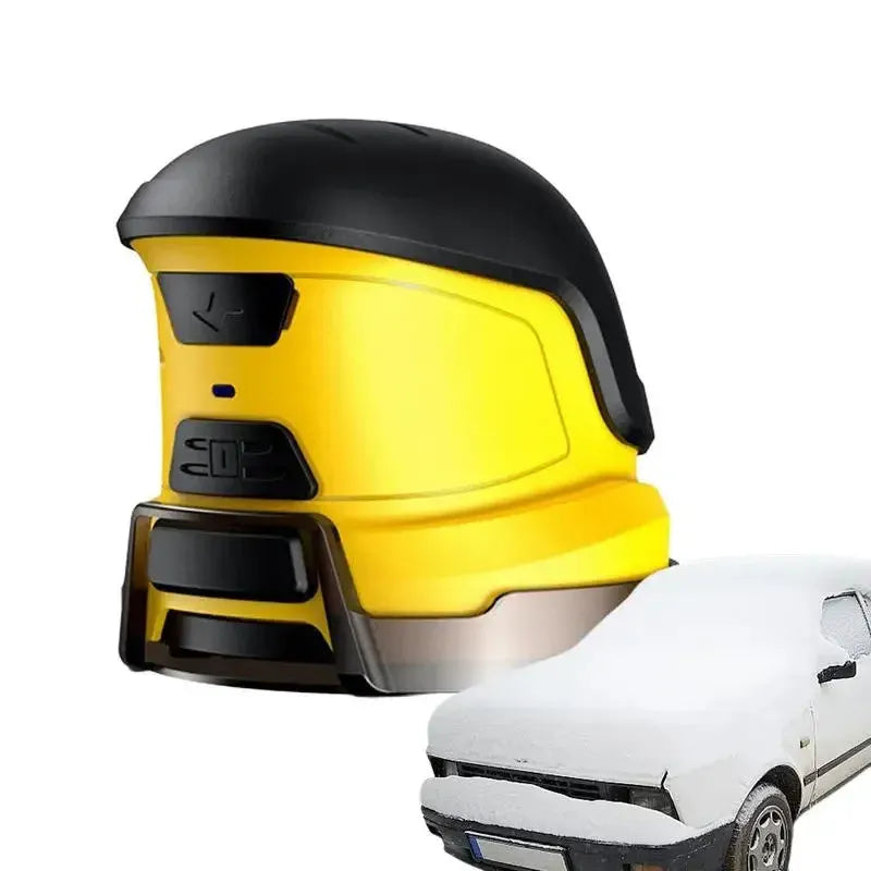 Yellow cordless electric ice scraper for car windshields with USB charging port