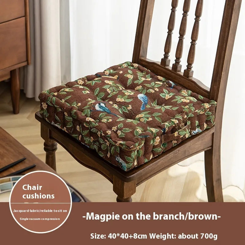 American style dining chair cushion with botanical print measuring 40x40x8cm