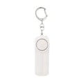 Compact pink personal safety alarm with keyring, showing dimensions relative to a hand.