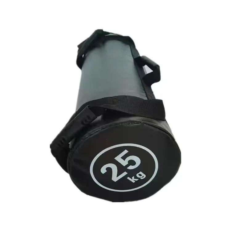 Flat white PVC fitness power training sandbag for gym weight lifting.