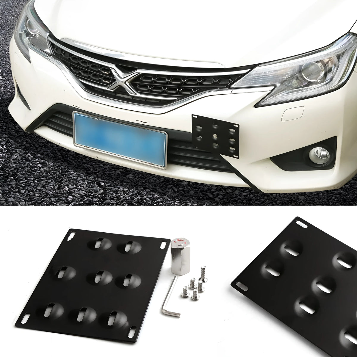 American licence plate frame trailer hook for car modification with metal plate and mounting hardware