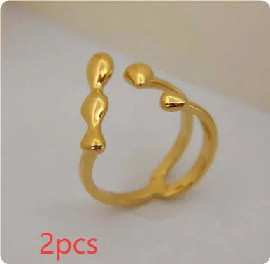 Brass opening ring with sphere circle detail in gold colour, adjustable women's fashion jewellery