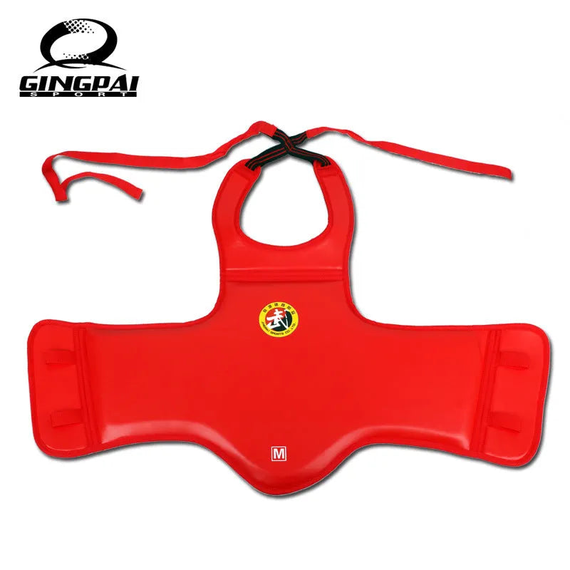 One-piece boxing chest protector in red blue or black PU leather for fighting training