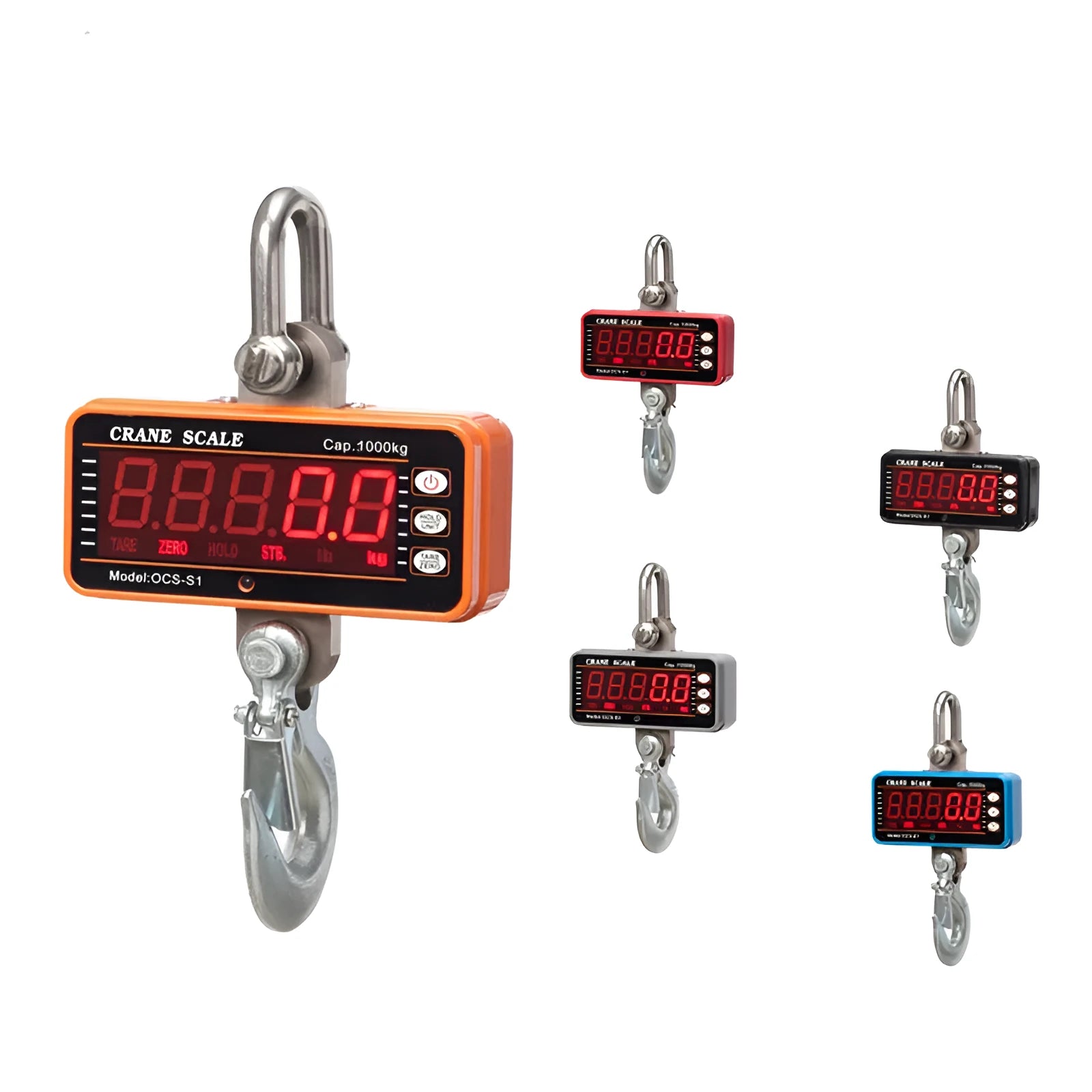 Orange electronic crane scale with digital display for weighing up to 500kg
