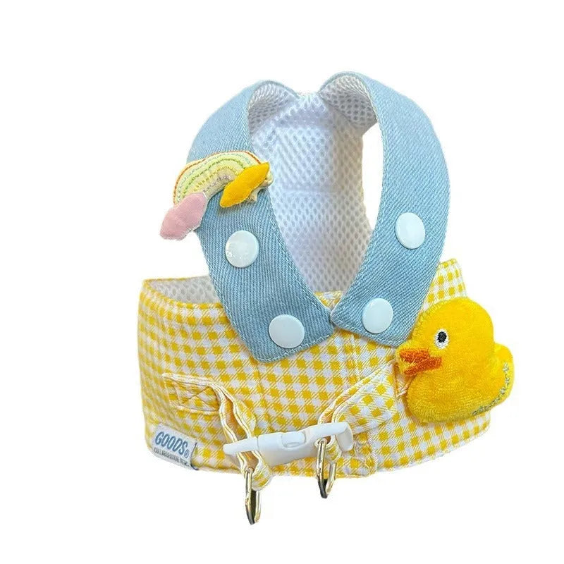 Pet harness and leash set with cute hat accessory and wire rope pulling toy for cats and dogs