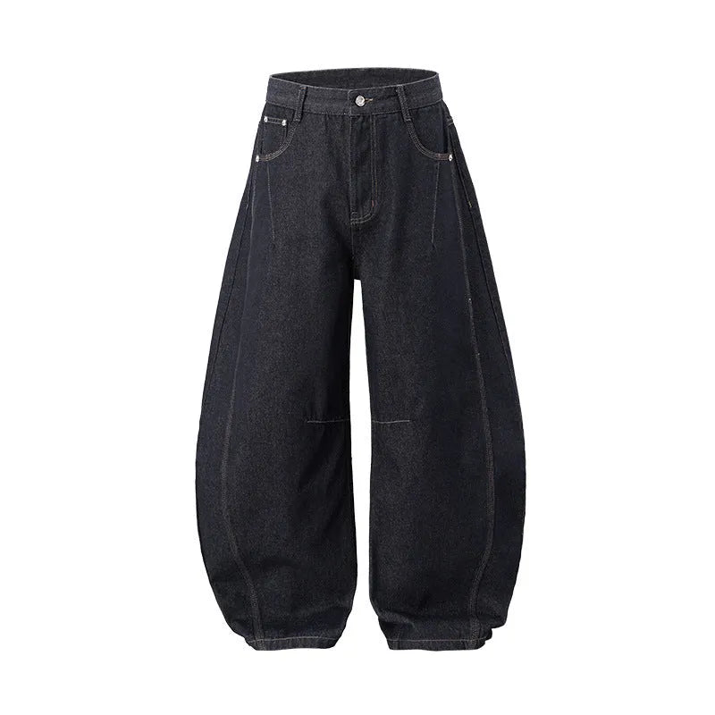 Men's wide leg denim trousers in original cow colour with mid-waist design