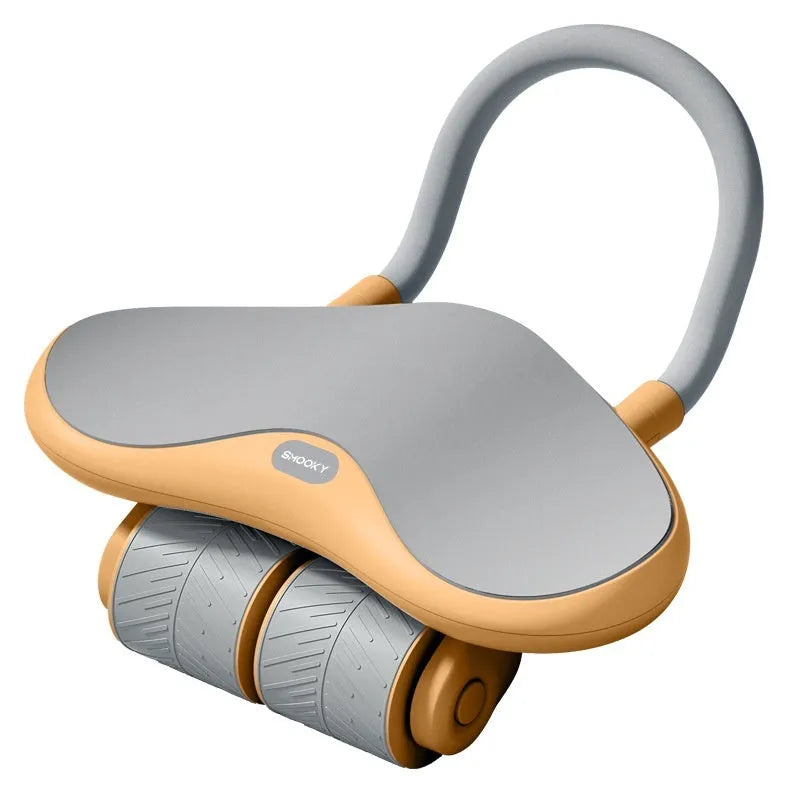 Three-wheel abdominal wheel with automatic rebound mechanism and included kneepad