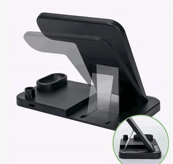 4-in-1 wireless charging station with adjustable magnetic stand charging iPhone, Apple Watch, AirPods, and Apple Pencil