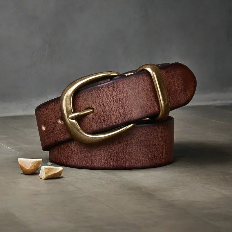 First layer cattlehide men's casual belt with copper pin buckle in ordinary width