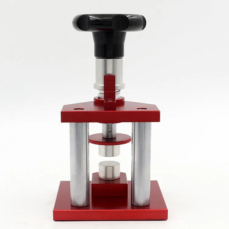 Watch repair spiral cap presser tool with set of 20 plastic moulds for various watch case sizes
