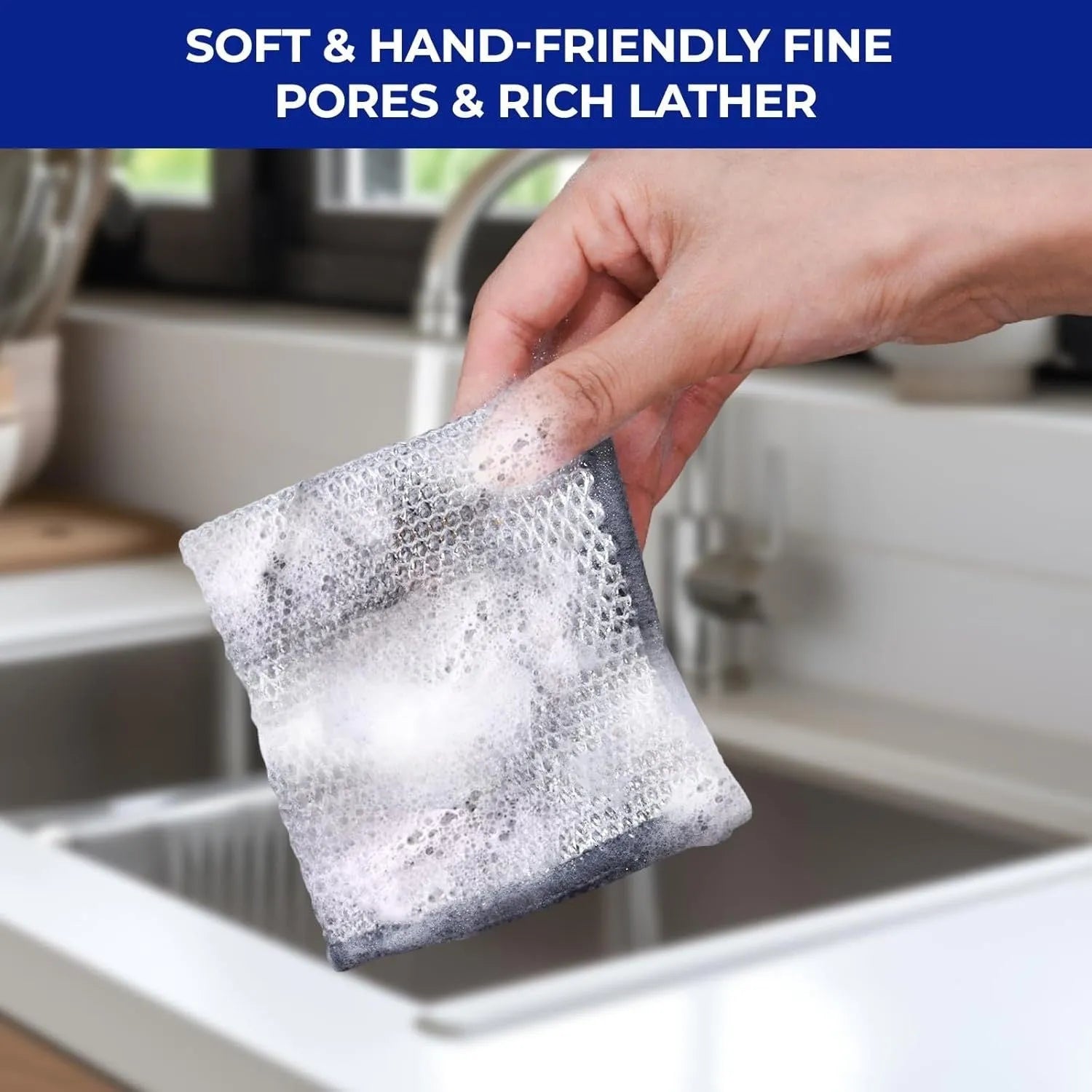 Silver steel wire microfibre washing up cloth for pans and bowls in square format