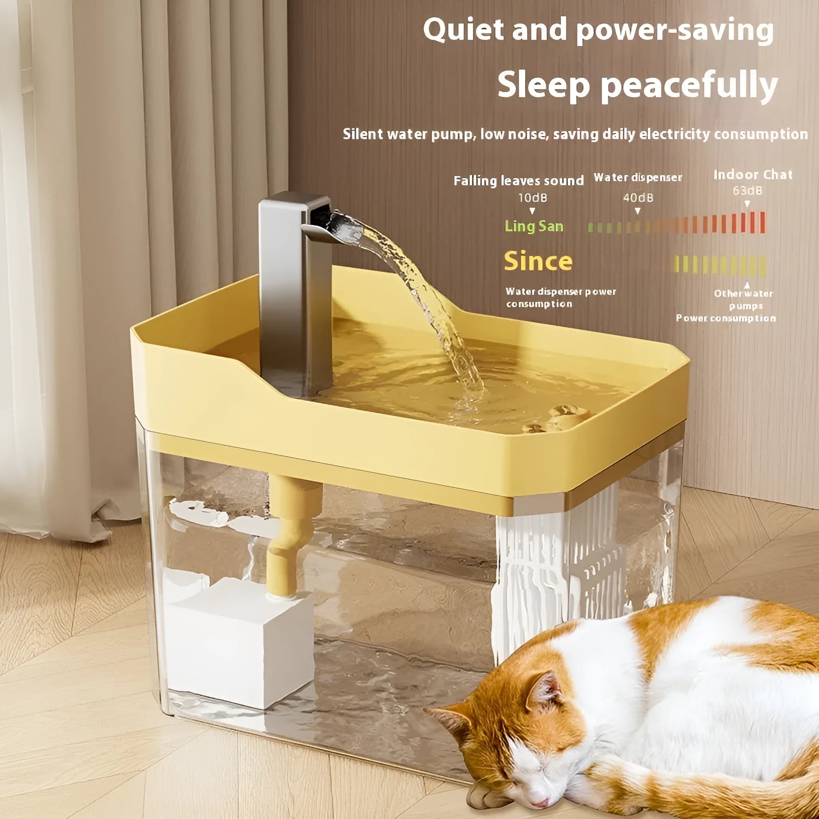 Automatic cat water fountain with circulating filtered water in matte grey transparent finish