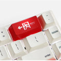Transparent mechanical keyboard keycap with safety evacuation exit graphic in red text