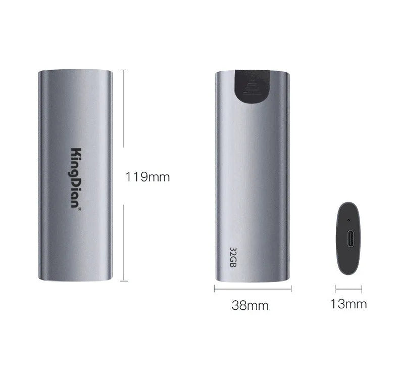 Grey portable SSD external hard drive with USB 3.0 connector for direct mobile phone connection