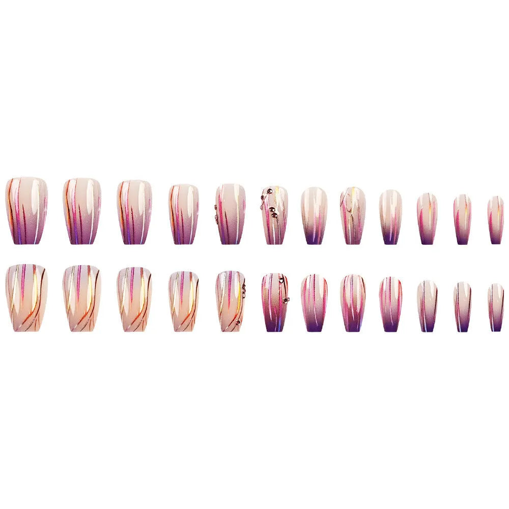 Magic purple gradient nail stickers with starry sky pattern and jelly glue for short ballet-length nails