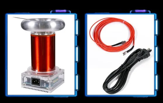 SSTC music Tesla coil driver board with controller, power cable, and audio connections