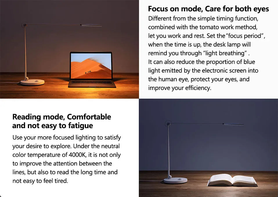 ProLED folding desk lamp with adjustable colour temperature and smart connectivity on a wooden desk.