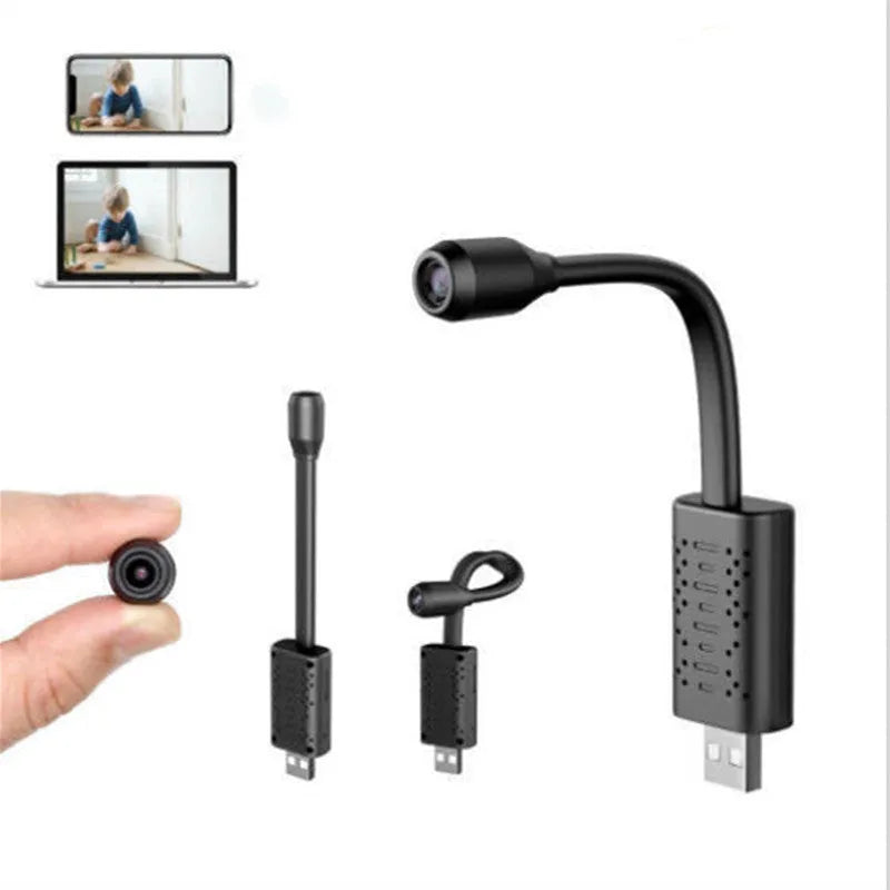 Black V380 wireless USB HD security camera on a white background.