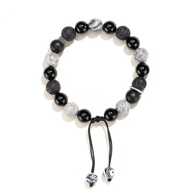 Black agate map stone bracelet with diamond-shaped volcanic rock stones in new Chinese style