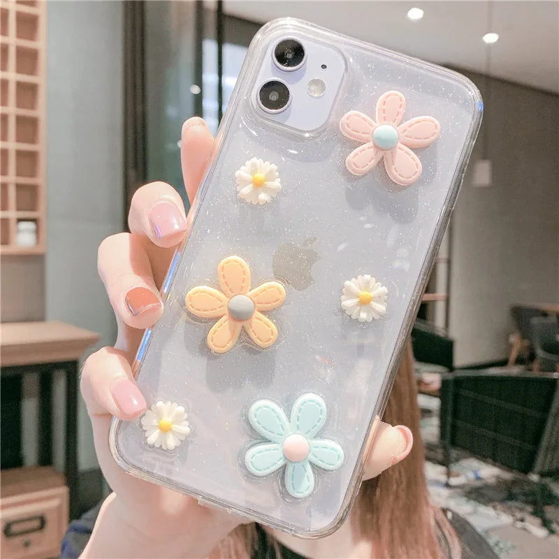 Girl heart and Xuanya floral pattern on a soft rubber protective case for an iPhone.