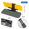 Car sun visor with anti-high beam goggles showing acrylic lens and telescopic mount for universal vehicle fit.