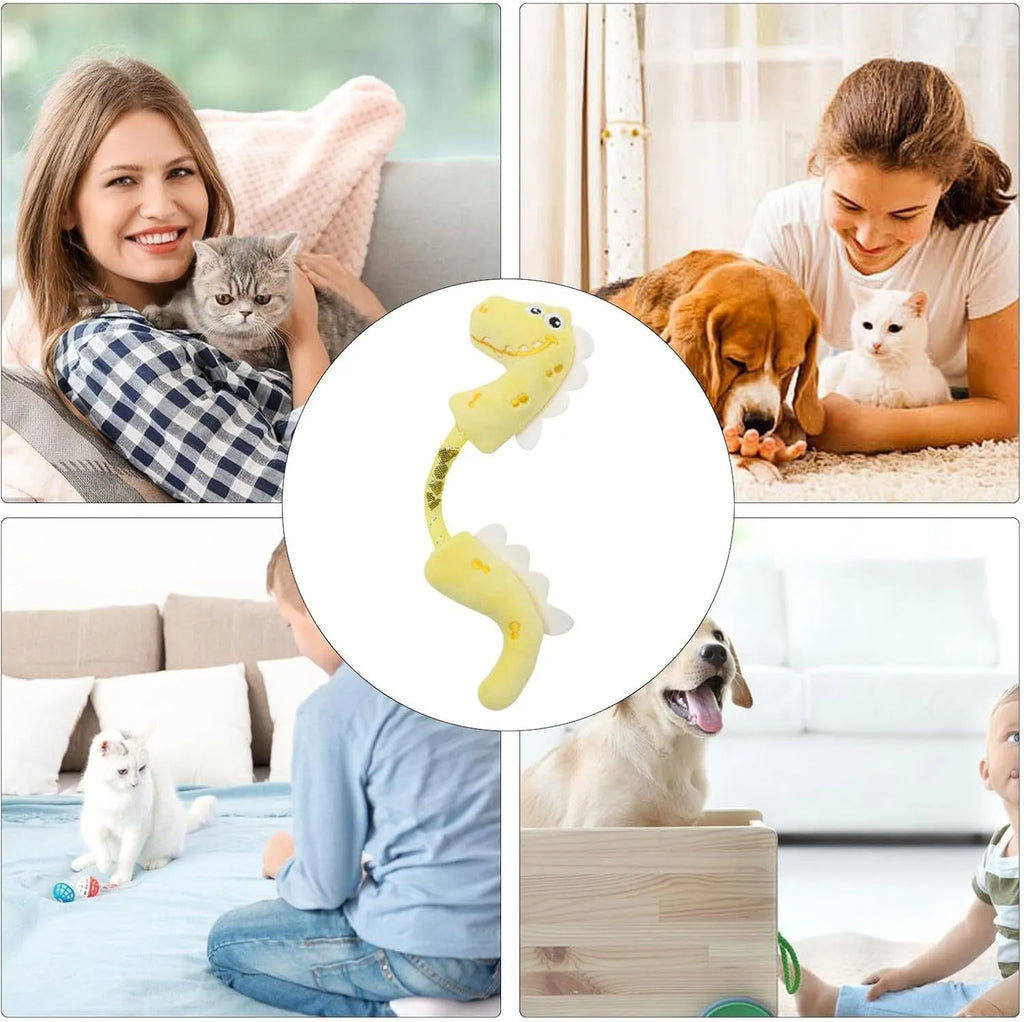 Four cat toys bundle including plush mouse, fish, bunny, and rope toy in pink, purple, or yellow colours