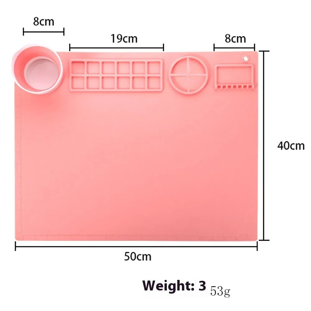 Silicone double bowl painting mat measuring 50 by 40 cm for watercolour artists