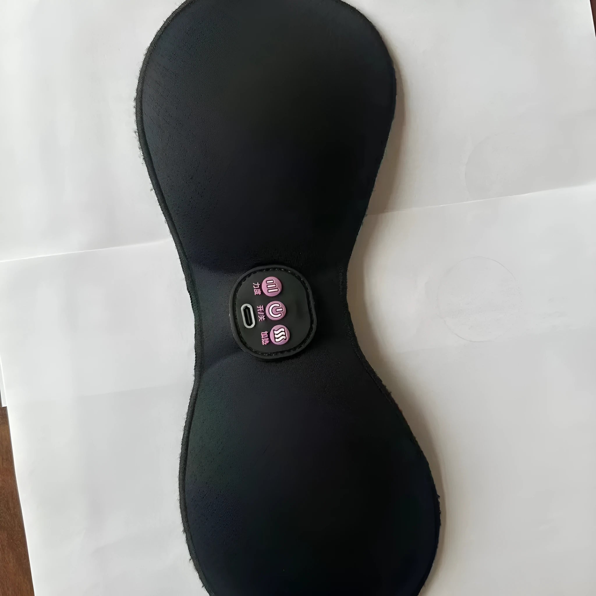 Black electric massage bra inner cushion with 3-key control panel for vibration massage