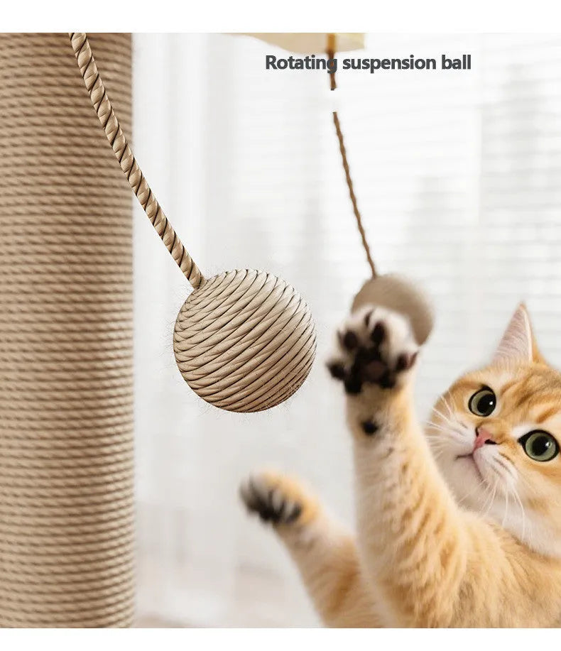 Windmill-style cat climbing frame with scratch-resistant hanging ball toy