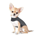 Heather grey dog anxiety jacket and warm vest on mannequin showing brocade cotton ponte-de-roma fabric