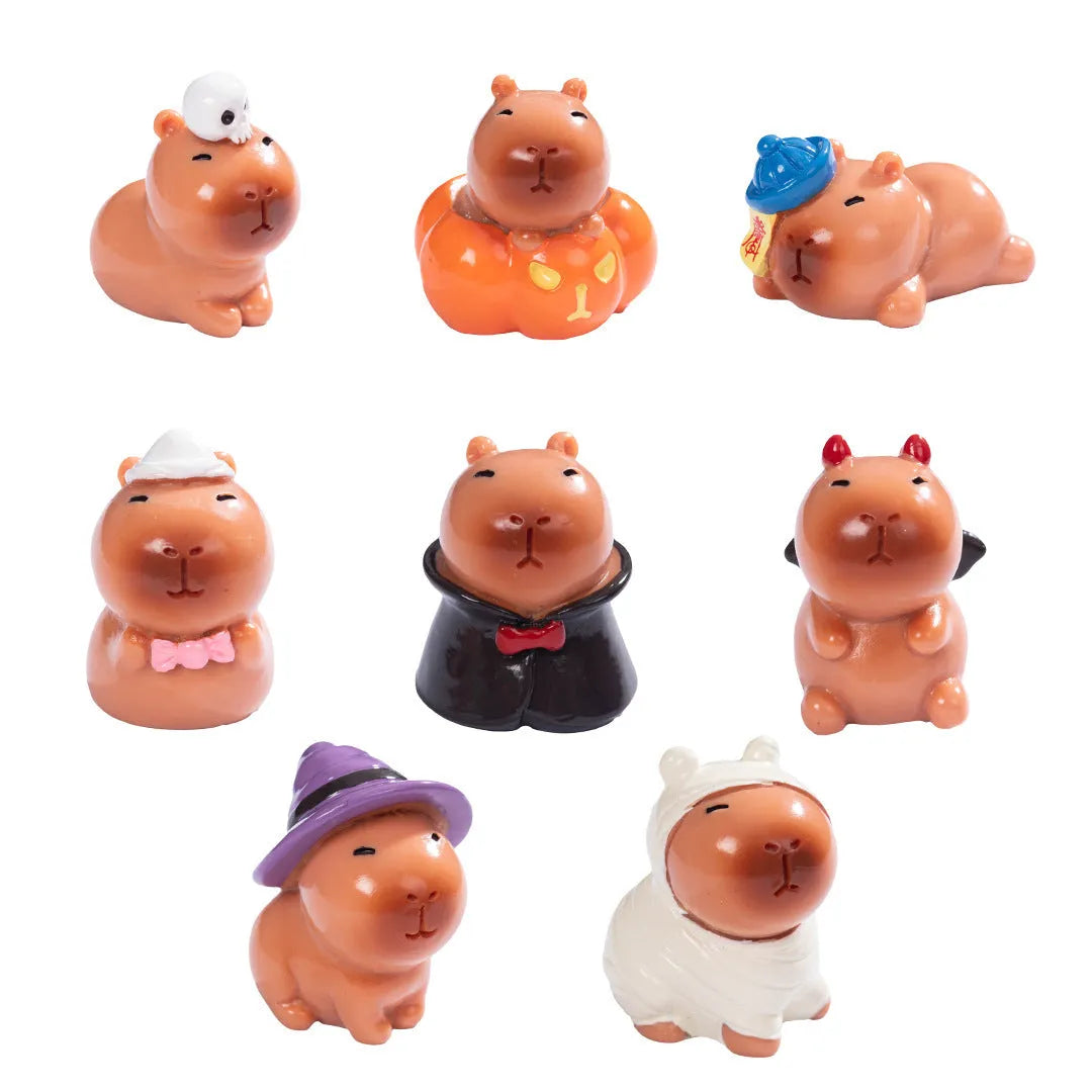 Resin Halloween capybara figurine decoration for micro landscapes in various spooky colour designs
