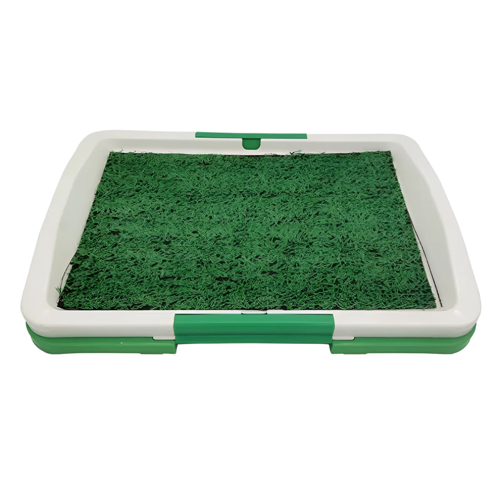 Green synthetic grass pet toilet training tray with three-layer construction