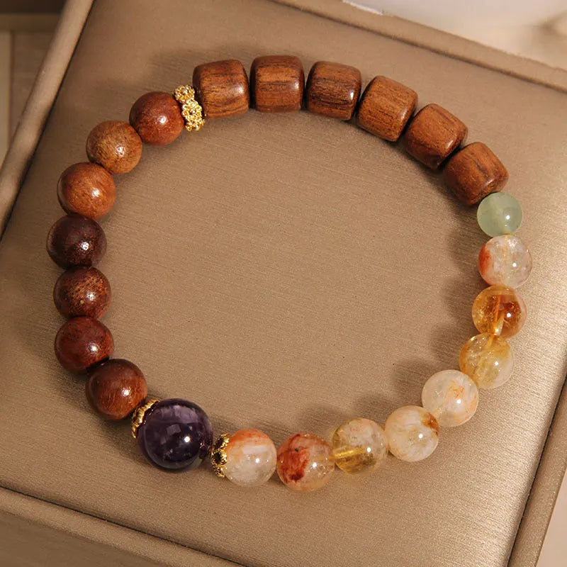 Women's bracelet with pineapple yellow tower crystal and ebony amethyst stones with pearl rhinestone pastoral styling