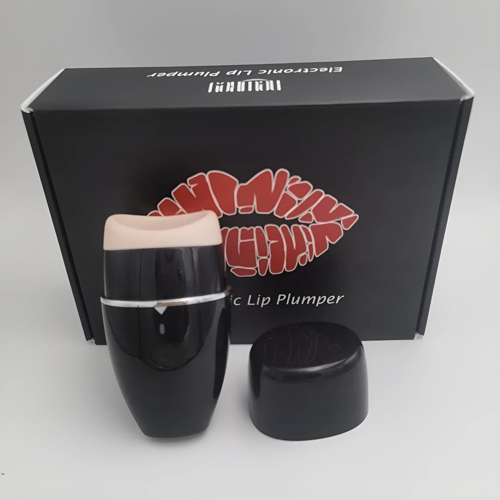 Black and white electric silicone lip plumper device with USB charging cable