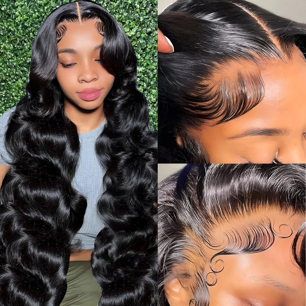 Black full-head wig with medium-length curly wave hairstyle, shown on a mannequin.