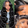 Black full-head wig with medium-length curly wave hairstyle, shown on a mannequin.