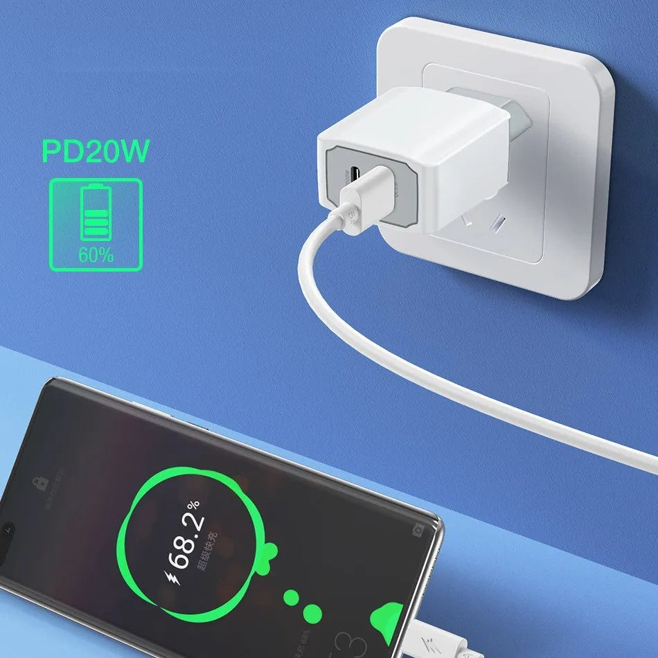 White European standard USB fast charger set with charging head and cable