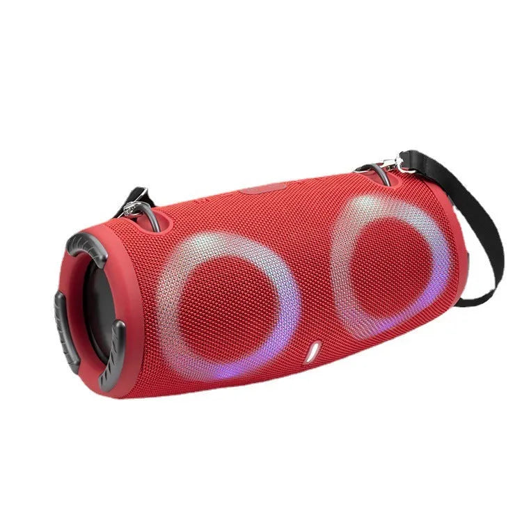 War Drum portable Bluetooth speaker with glowing RGB coloured lights in a camouflage colour variant.