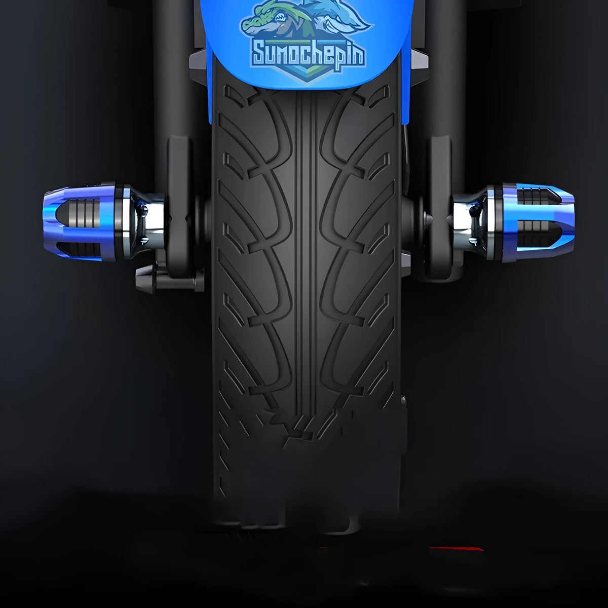 Pair of anodised aluminium fork cups for motorcycle or electric car front axle, shown in a selection of colours.